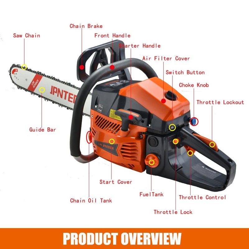 JPNTECH 60cc Gas Chainsaw 20 Inch 2-Cycle Petrol Chainsaw Handheld