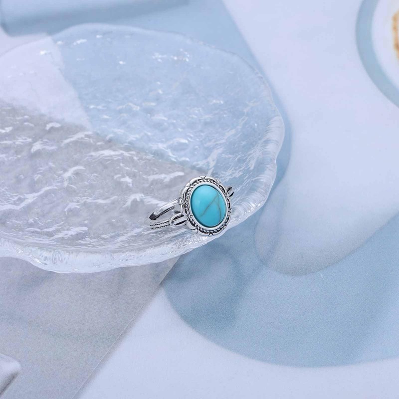Xduargs Boho Turquoise Finger Ring Blue Turquoise Open Knuckle Ring