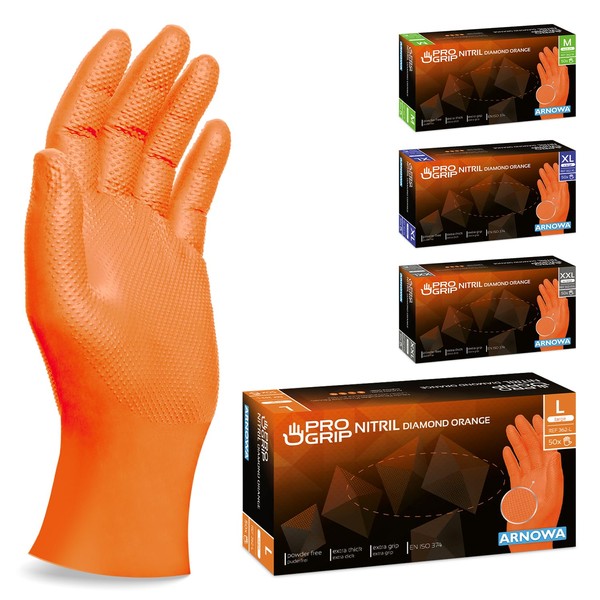 Progrip Orange Disposable Gloves, Extra Strong, Nitrile Gloves, M, 2