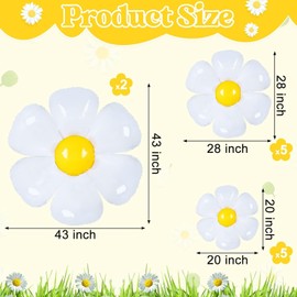 Lumjoy 12 Pcs White Daisy Foil Balloons for Girls Daisy Themed Party, Baby Shower, Wedding, Groovy Boho Supplies, Flower Birthday Party Decoration