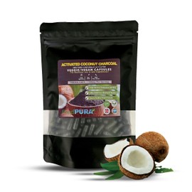 FoodPURA Coconut Activated Charcoal Capsules 1500mg x 180 100% Natural Vegan Digestive Supplement Reduces Bloating & Flatulence After Eating (180)