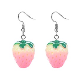 MALOYANVE Fruit Strawberry Earring for Women Cute 3D Acrylic Fruit Resin Simulation Red Strawberry Drop Dangle Earrings Female Beautiful Jewelry (Pink Strawberry)