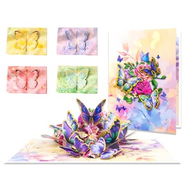 Embhlitfe Pop Up Birthday Cards for Women, 3D Butterfly Flowers Happy Birthday Cards for Women with Envelope and Blank Note, Pop Up Greeting Cards Sister, Mum, Daughter, Wife, Friend (Rose)