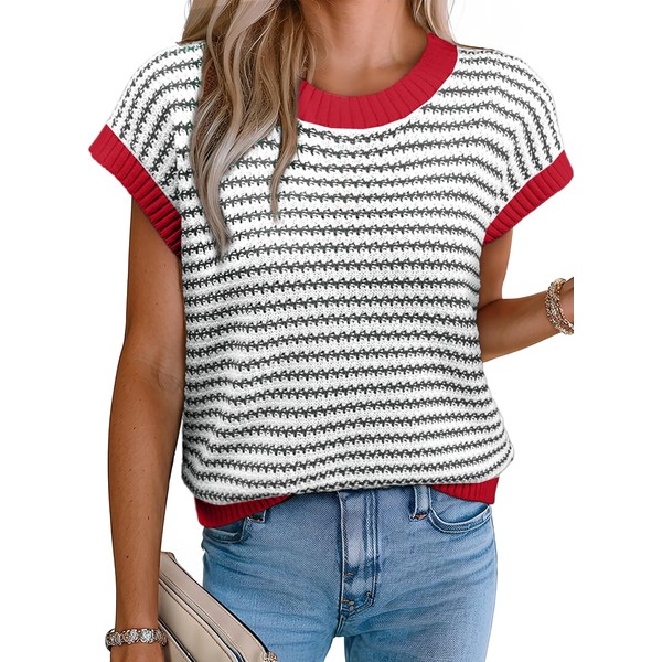 EVALESS Womens Sweater Vest Cap Sleeve Round Neck Pullover Tank