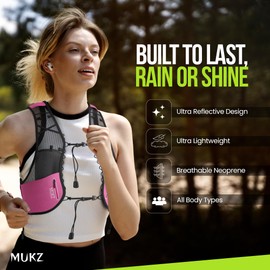 MUKZ LED Running Vest - Unisex, Adjustable, Lightweight and Breathable with Storage - Waterproof Phone Holder Reflective Running Backpack - Hydration Pack