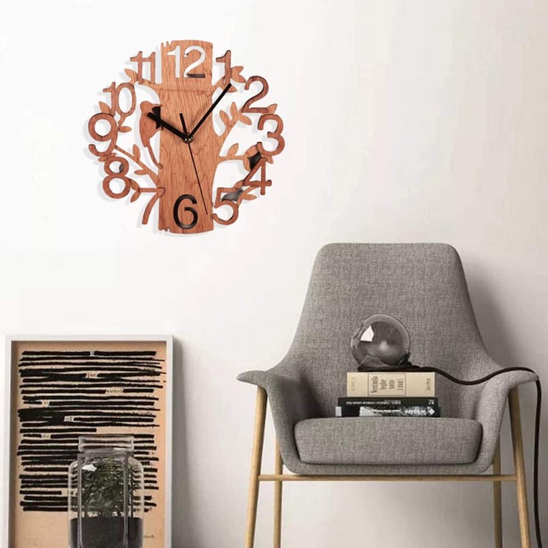 Wall Clock Tree Shape Silent Non Ticking Clock for Office
