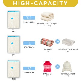 Geoyien Vacuum Bags for Clothing, 5 Vacuum Bags for Duvets, Vacuum Bags for Clothing, with Electric and Manual Vacuum Pump, Quick Compression, for Clothing, Quilts (3 Sizes)