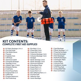 MFASCO Sports First Aid Kit Bag – 326-Piece Athletic Medical Kit in Orange EMT Bag, Coach's First Aid Kit for Youth Sports, Soccer, Football, Emergency Sports Kit Supplies for Athlete Sports Injuries