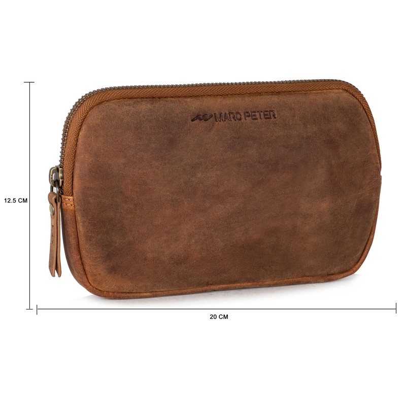 Marc Peter Vintage Darvin Leather Pencil Case with YKK Zip,