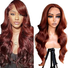Evaxilc Body Wave Real Hair Wig, 150% Density, 5x5 Lace Front Wig, Human Hair, No Tangle, No Smell, Brazilian Remy Hair, Pre-Plucked, Baby Hair, #33 Reddish Brown, Human Hair Wig, 28 Inches (71 cm)