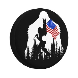 American Flag Camping Spare Tire Cover with Backup Camera Hole Leather Wheel Covers for Wrangler JL (17" for tire's Diameter 31"-32")