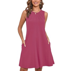 Heymoments Women Summer Dress Mauve Medium Sleeveless Crew Neck Casual Cute Loose Fitting Tank Sundress Comfy Swing Midi Flowy A-line Trendy Beach Vacation Teacher Dresses with Pockets