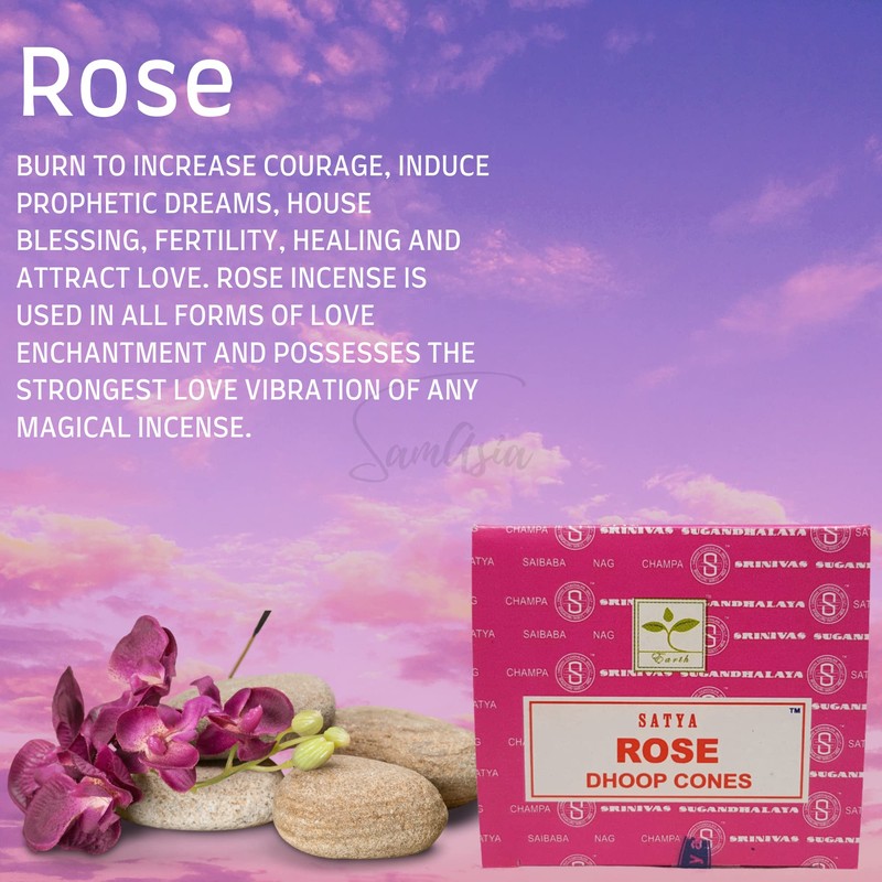 Satya Rose Incense Cone x4 pack, used for Aromatherapy, Spa,