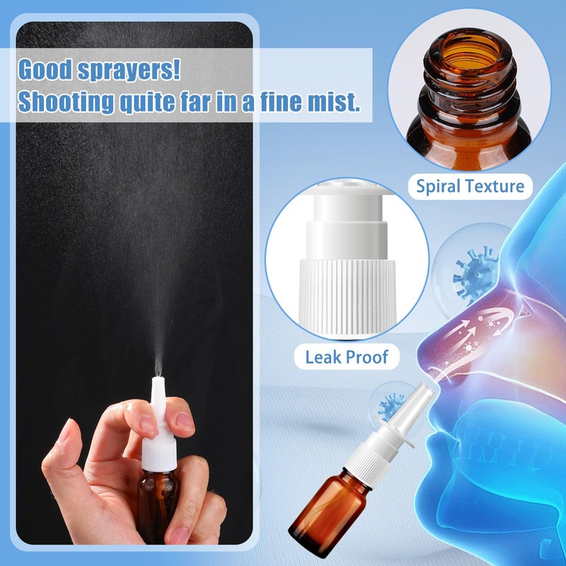 ZHWKMYP 20 Pcs Nasal Spray Bottle, 10ML/0.35OZ 12Pcs Glass Brown