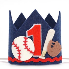 Agkvw Baseball 1st Birthday Hat for Boys - Rookie of the Year Birthday Crown, Blue Baseball Theme First Bday Party Hat, One Year Old Sports Bday Decorations