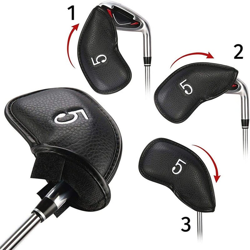 Techson Golf Club Headcovers (Black, 12pcs), Waterproof Portable Iron Head