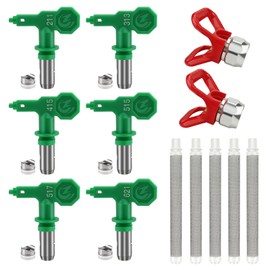 TUDUD 6 Pcs Airless High Pressure Tips Reversible Spray Tip 2 Pcs Nozzle Tip Guards and 5 Pcs Airless Paint Spray Gun Filters for Sprayer Accessories (211，313，415，515，517,621)