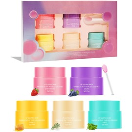Juego de 5 mascarillas para dormir para labios, bálsamo labial hidratante, tratamiento nocturno para labios secos y agrietados, hidratante y nutritivo de día y de noche, brillo labial coreano para