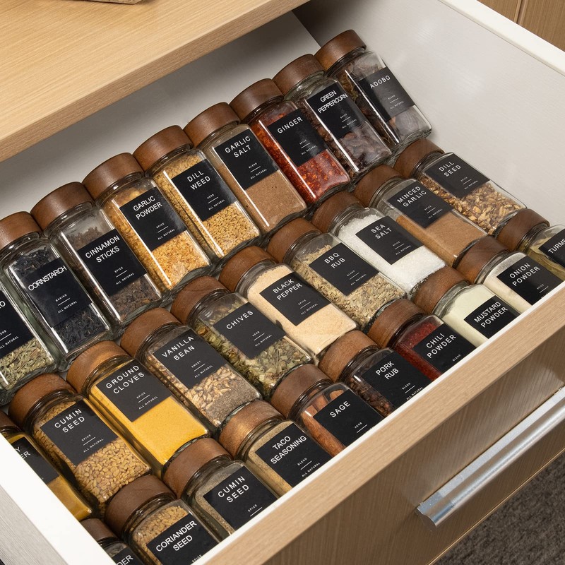 Yangbaga 4oz Glass Spice Jars with Labels，35Pcs Empty Square Spice