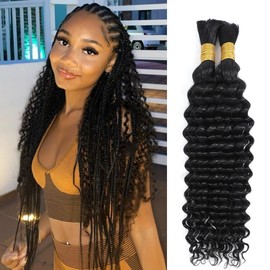 Deep Wave Bulk Human Hair For Braiding 18 Inch 100g/2Bundles Human Braiding Hair Extensions For Braids No Weft 12A Curly Human Braiding Hair Wet And Wavy Human Hair Braiding Hair Natural Color