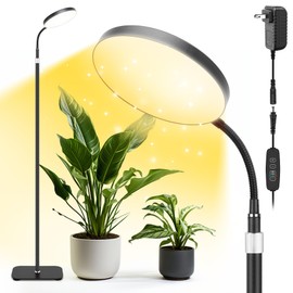 MistyJungle Plant Grow Lights for Indoor,20W Large Round Full Spectrum Warm Light with Gooseneck,63in Tall Stand Floor Growing Lamp, Auto Timer,10 Dimmable Levels for Tall Small Plants Flower Growth