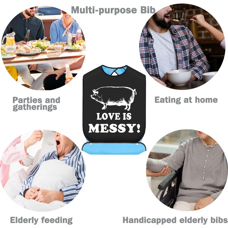 BWWKTOP Love Is Messy Adult Bibs With Crumb Catcher Gag