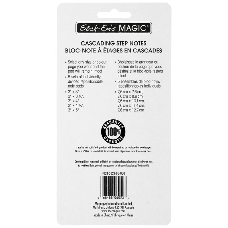 Merangue Cascading Step Sticky Notes, Multi-Size, 30 Sheets/Pad, 5 Pads,