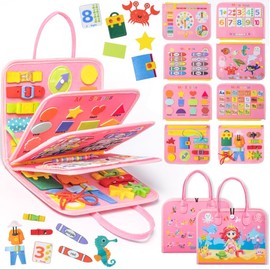 Nicecho Busy Board Montessori Toy for 1 2 3 4 Year Old Toddlers, Educational Activity Developing Sensory Board for Fine Basic Dress Motor Skills, Travel Toys for Plane Car, Gift for Boys Girls