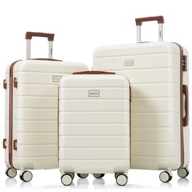 Merax 3 Piece Suitcase Set, Hardside Carry-on, Checked Luggage, Lock, Ivory + ABS, 20/24/28 Inch