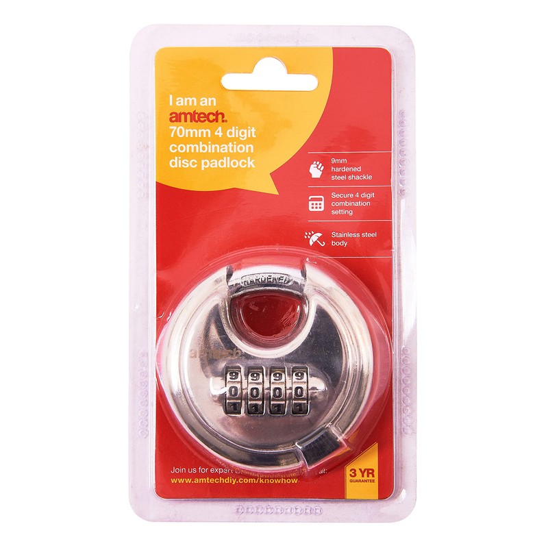 Amtech T1146 70mm 4 Digit Stainless Steel Combination Padlock