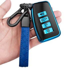 Sindeda for Lexus Key Fob Cover with Keychain Soft Full Protection Key Shell Key Case Compatible with Lexus RX IS ES GS LS NX RS GX LX RC LC (Blue)