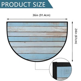 YPPAHHHH Half Round Door Mat Light Blue Gray Wooden Board Welcome Mats Non-Slip Front Doormat Indoor Entrance Half Circle Bathroom Mat Low-Profile Kitchen Floor Mats, 36x24in