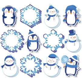 Whaline 24Pcs Christmas Sticky Note 12 Designs Winter Cartoon Self-Stick Notepads Snowman Snowflake Penguin Decorative Memo Pad Notes Removable for Xmas Work Study Home Office Classroom