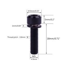 UHDFBDHF Titanium Bolt Hex Screw M5x16 18 20mm Stigma Chamfer Head Bolt with Washer for Bicycle Stem Parts Pack of 6 (Black, M5x18mm)