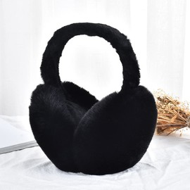 TOEECY Ear Warmers Women's Winter Plush Earmuffs Warm Foldable Adjustable Plush Earmuffs Comfortable Soft Fashion Cold Protection Outdoor Ear Cups for Women, black
