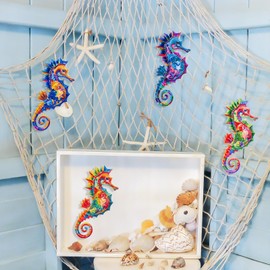 LaLamona 4Pieces Metal Seahorse Wall Decor, Outdoor Coastal Wall Art, Seahorse Hanging Decor for Beach Coast Barthroom Garden Yard Pool