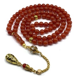 ALBATROSART Red Agate Stone Worry Beads - 99 Beads, 8mm Diameter, Adult Unisex, No Metal, No Clasp, Religion Theme, 4 Ounces