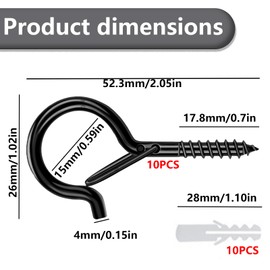 DAAIZIII Pack of 10 Screw Hooks, Screw Hooks, Black, Eye Screw, Hook Screws, Ceiling Hooks, Black, Hooks for Screws, Screw Hooks with Safety, for Hanging Pot Plants, Lights