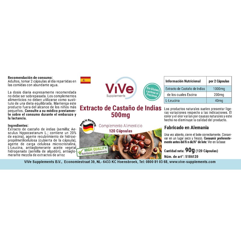 Horse Chestnut Extract, 500 mg, 120 Capsules, Standardized Extract with