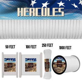 HERCULES Type III Paracord 550 Paracord Rope Parachute Cord, 50' White Paracord for Survival Paracord, Survival Cord