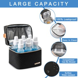 BABEYER Breastmilk Cooler Bag with Ice Pack Fits 6 Baby Bottles Up to 9 Ounce,Breast Pump Bag with Shoulder Strap Double Layers Cooling Bag for Nursing Mom Daycare, Outdoor,Work-Black
