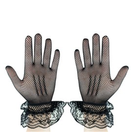 Milaloko Women Short Lace Gloves Elegant Bridal Wrist Gloves for Wedding Tea 1950's Party Costume Favors (Black)