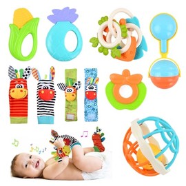 Sonajeros para Niño, Juguetes para Bebe, 9pcs Mordedera y 4pcs Calcetines y Muñequeras Sonajas, Estimulacion Temprana, Juguetes de Agarre Con Sonido, Sonajero Calcetines y Muñequeras
