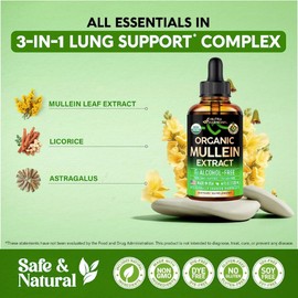 USDA Organic Mullein Drops for Lungs - Mullein Leaf & Licorice Extract Supple...