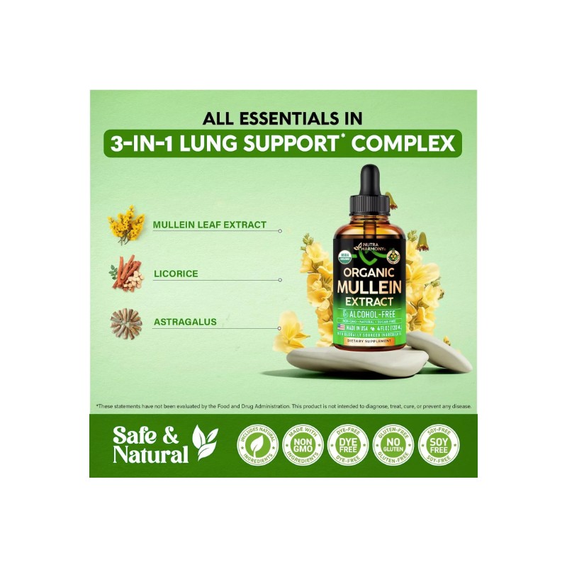 USDA Organic Mullein Drops for Lungs - Mullein Leaf &