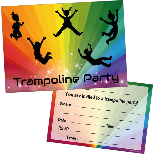 12 x Trampoline Party Birthday Invitations with Blue Envelopes