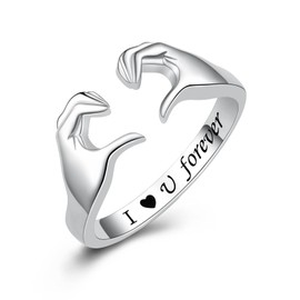Fookduoduo Hug Rings for Women Sterling Silver Adjustable Love Ring Always with You Jewelry Rings Couples Bands Hugging Ring for Women Teen (I love you forever)