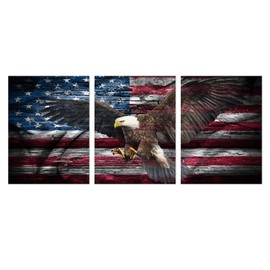 KALAWA Modern Wall Decor Canvas Prints Wall Art Bald Eagle Wall Art for Living Room American Flag Print Patriotic Concept Painting 3 Panel Stretched Canvas WPrint Ready to Hang(20''W x 28''H)