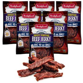 Bridgford Sweet Baby Ray?s Beef Jerky Sweet Teriyaki 10 oz Pack of 6 - High Protein Beef Jerky for Low Carb and High Protein Diets - Beef Jerky Teriyaki for On the Go Snacking and Busy Lifestyles