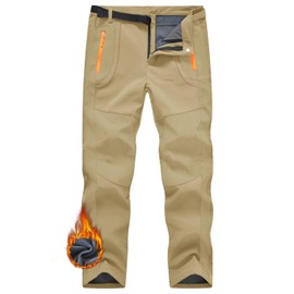 JHMORP Men's Hiking Pants Waterproof Fleece Lining Insulated Winter Work Snow Snowboarding Pants with Zipper Pockets (Light Khaki,CA L)
